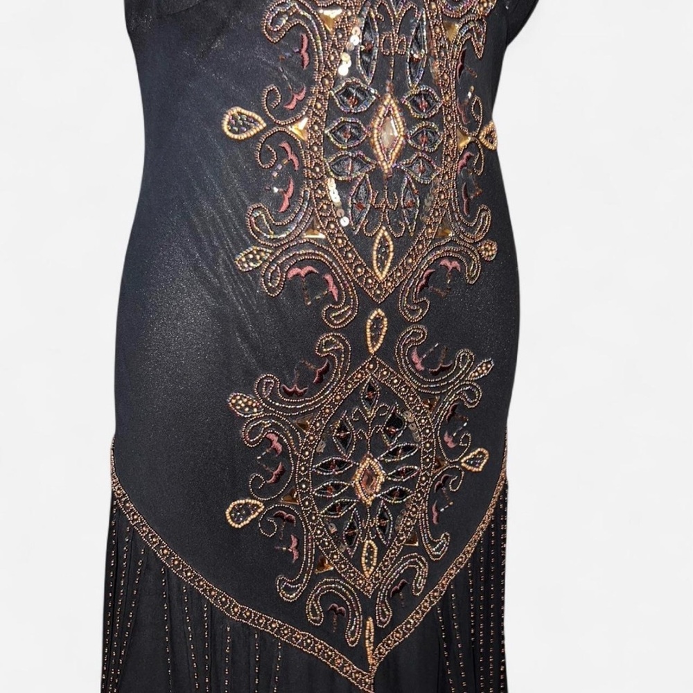Vintage Cachè Chic Black and Brown Embellished Evening Gown - Picture 8 of 12
